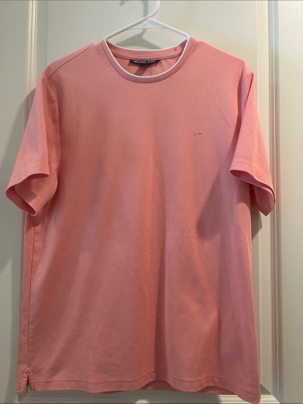 Michael Kors Crewneck w/ detail neckline Short Sleeves Tee Shirt Men size L Pink